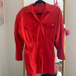 Zara Red Long Sleeve Dress